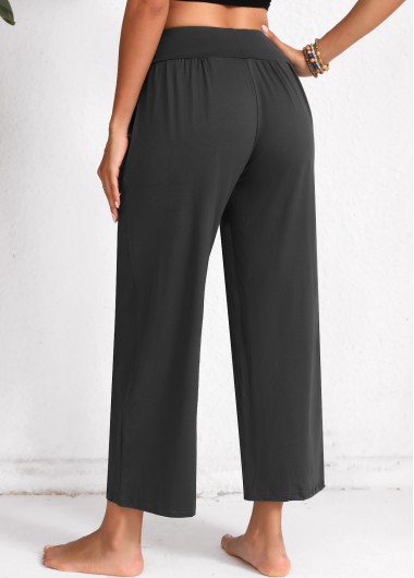 Dark Grey Marl bottoms,Plain Color bottoms,Pocket Dark Grey Marl Elastic Waist High Waisted Pants