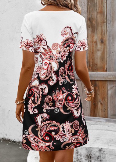 Black dresses,Tribal dresses,Paisley dresses,Everyday dresses,Casual dresses,Tribal Print Black Short A Line Boat Neck Dress