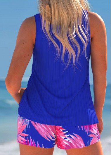Royal Blue plus size,Plants plus size,ROTITA Plus Size Cut Out Tropical Plants Print Tankini Set
