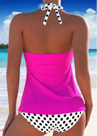 Hot Pink swimwear,Dot swimwear,ROTITA Tie Hot Pink Polka Dot Tankini Set