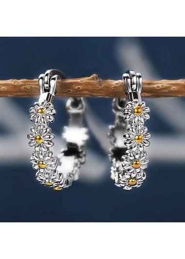 Silvery White jewelry,Floral jewelry,Plants jewelry,Round Silvery White Alloy Daisy Earrings