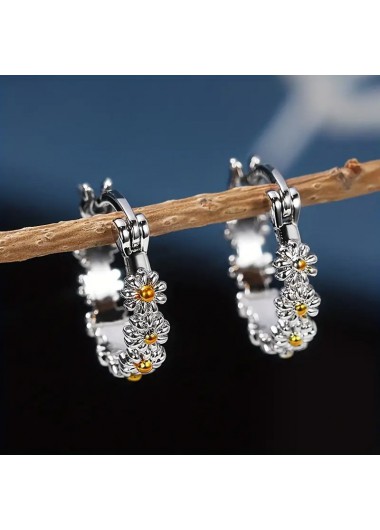 Silvery White jewelry,Floral jewelry,Plants jewelry,Round Silvery White Alloy Daisy Earrings