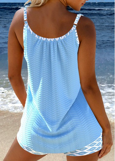 Light Blue swimwear,Geometric swimwear,ROTITA Bowknot Light Blue Geometric Print Tankini Set