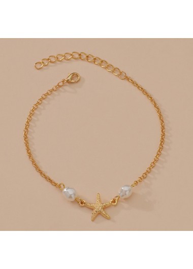 Gold jewelry,White jewelry,Contrast Color jewelry,Starfish Gold Pearl Design Alloy Anklet