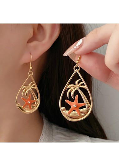Gold jewelry,Plants jewelry,Animal Print jewelry,Gold Alloy Starfish Coconut Tree Earrings