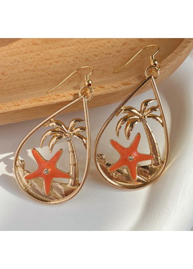 Gold jewelry,Plants jewelry,Animal Print jewelry,Gold Alloy Starfish Coconut Tree Earrings