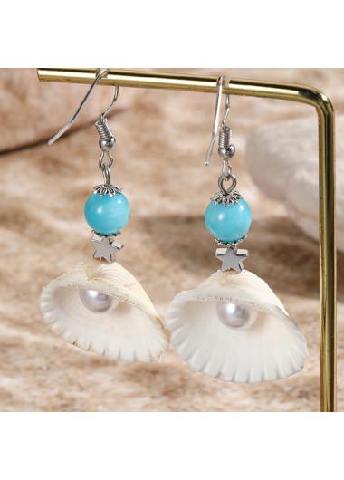 Beige jewelry,Turquoise jewelry,Contrast Color jewelry,Pearl Seashell Design Beige Alloy Earrings