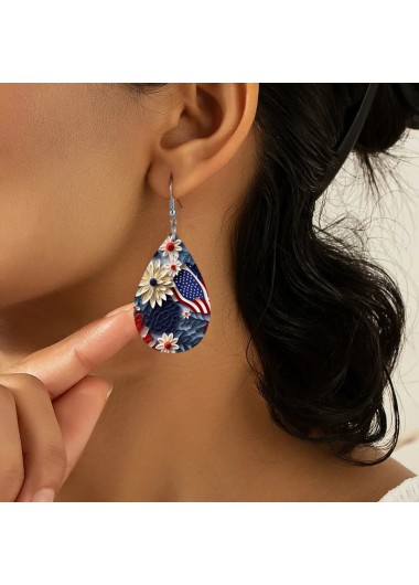 Peacock Blue jewelry,American Flag Teardrop Peacock Blue Earrings