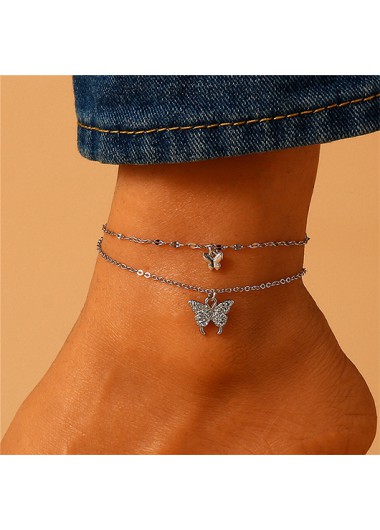 Silvery White jewelry,Animal Print jewelry,Butterfly Detail Silvery White Alloy Anklet