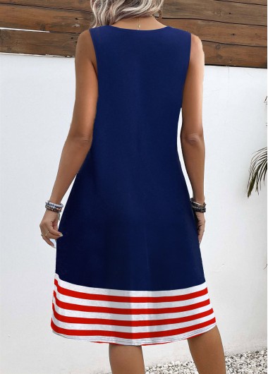 Navy dresses,Flag dresses,Striped dresses,Geometric dresses,Heart dresses,Everyday dresses,Casual dresses,ROTITA American Flag Plus Size Tummy Coverage Navy Sleeveless Dress