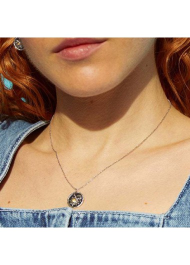 Silvery White jewelry,Contrast Color jewelry,Round Vintage Silvery White Alloy Necklace