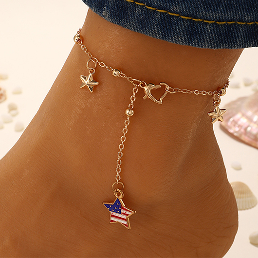 American Flag Star Gold Alloy Anklet