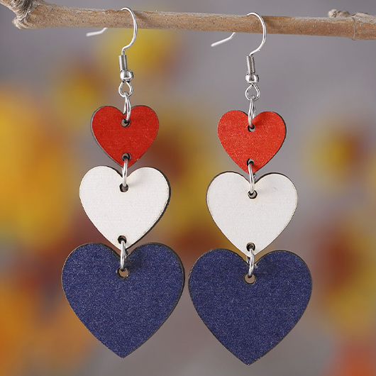 American Flag Heart Blue Wood Earrings