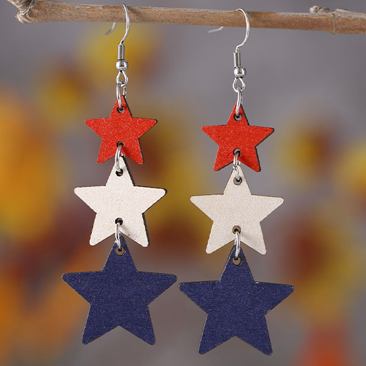 American Flag Star Blue Wood Earrings