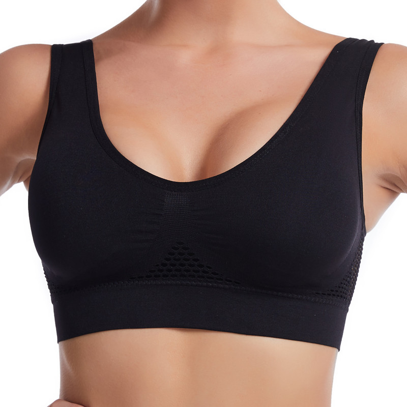 Black intimates,Plain Color intimates,Scoop Neck Breathable Black Sports Bra
