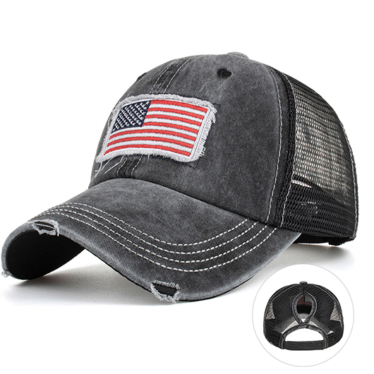 American Flag Cutout Print Black Hat Baseball Cap