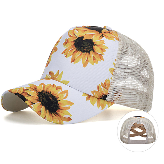 Sunflower Print White Hat Baseball Cap
