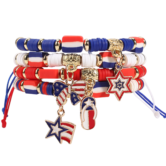 American Flag Star Blue Bracelets Set