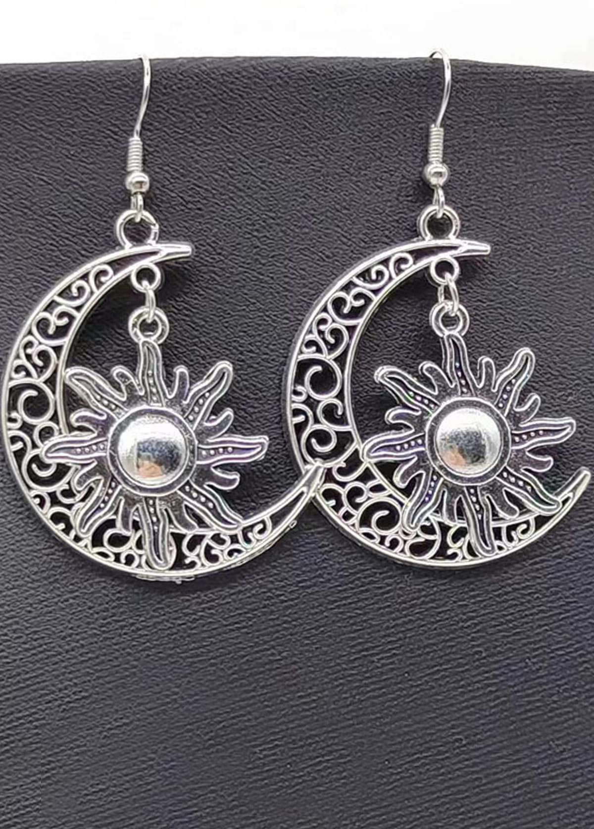 Vintage Moon Detail Silver Alloy Earrings