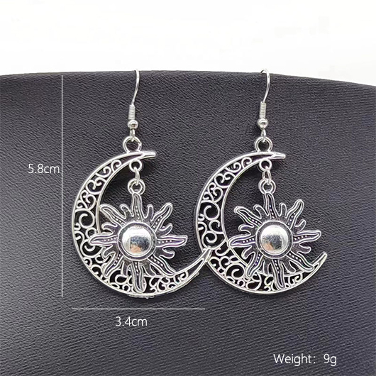 Silver jewelry,Plain Color jewelry,Vintage Moon Detail Silver Alloy Earrings