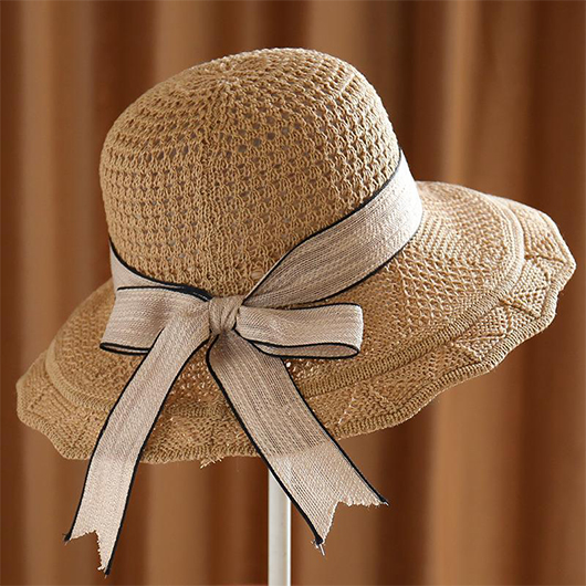 Dark Camel accessories,Plain Color accessories,Bowknot Dark Camel Knitted Visor Hat