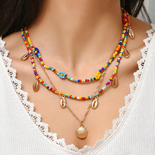 Layered Shell Rainbow Color Alloy Necklace