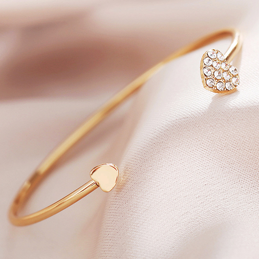 Gold jewelry,Heart jewelry,Heart Design Rhinestones Gold Alloy Bangle