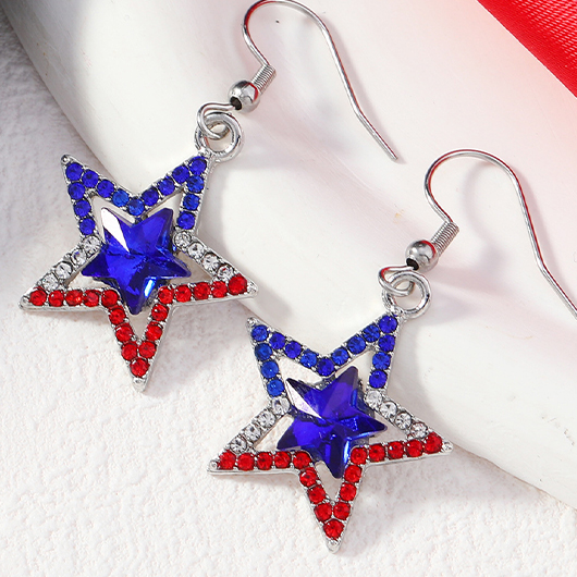 Star Rhinestone Design Blue Alloy Earrings