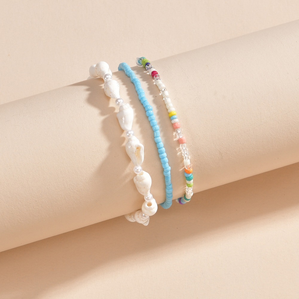 Mint Green Pearl Beaded Polyresin Anklets Set