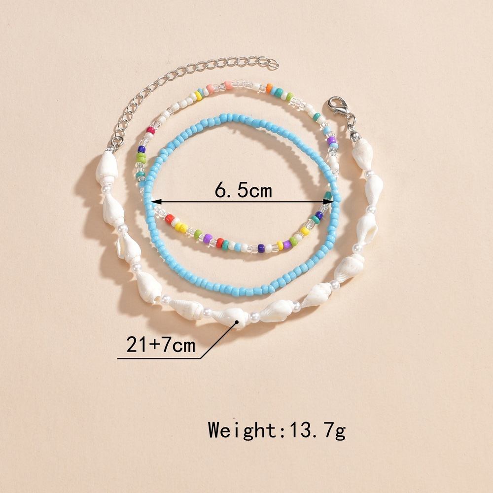 Mint Green Pearl Beaded Polyresin Anklets Set