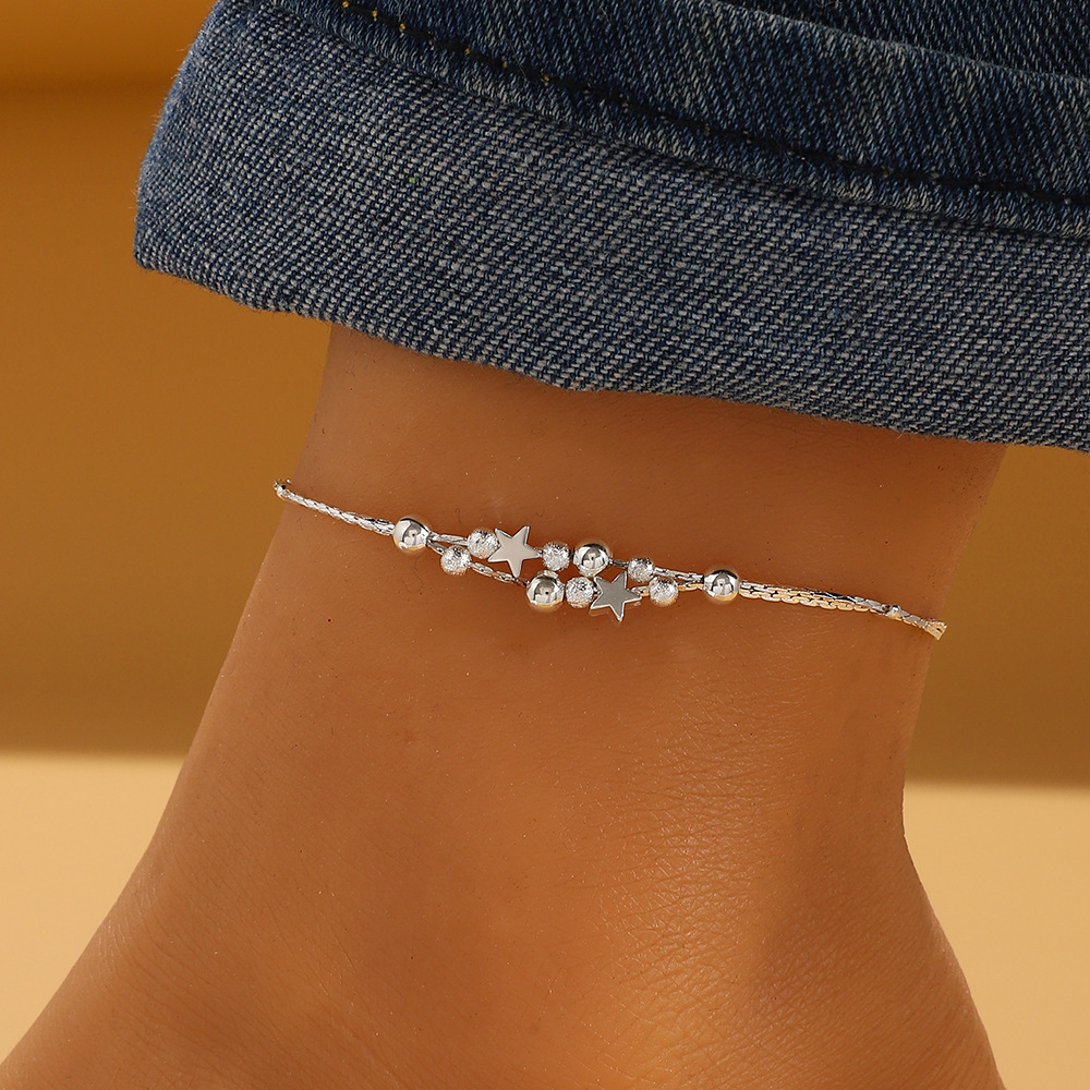 Silvery White jewelry,Geometric jewelry,Star Silvery White Geometric Alloy Anklet