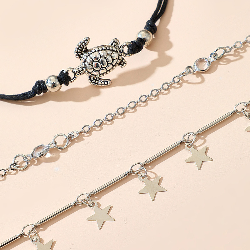 Silvery White jewelry,Black jewelry,Contrast Color jewelry,Turtle Silvery White Alloy Anklet Set
