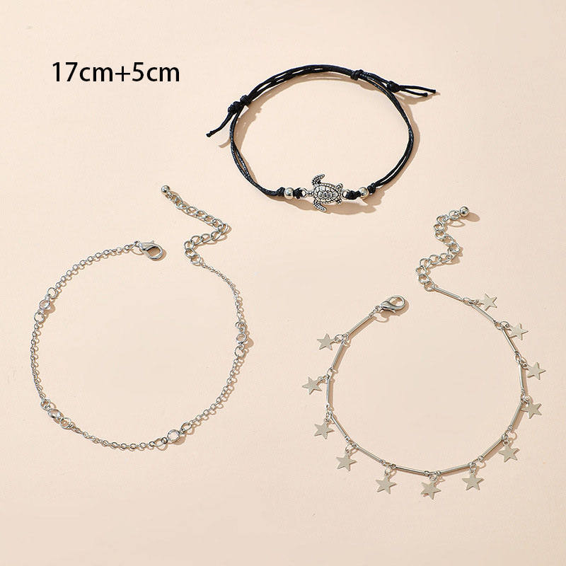 Silvery White jewelry,Black jewelry,Contrast Color jewelry,Turtle Silvery White Alloy Anklet Set
