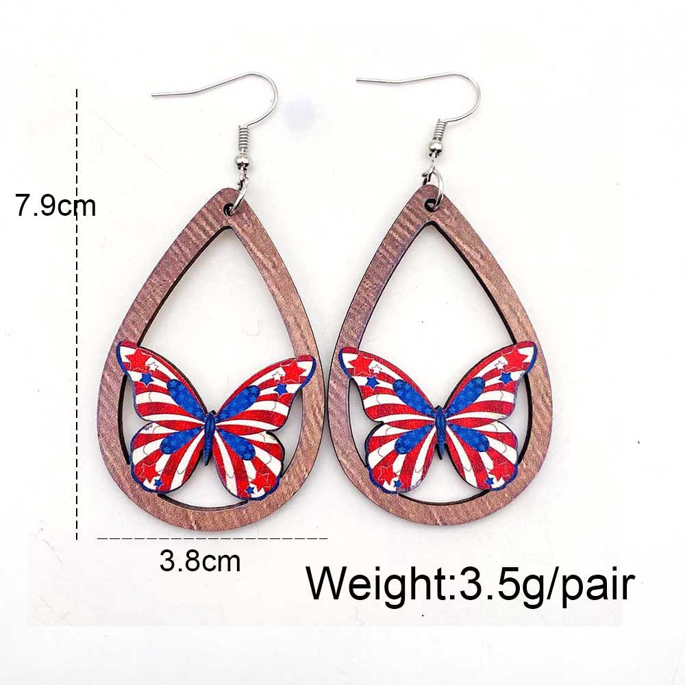 Red jewelry,Dark Camel jewelry,Contrast Color jewelry,American Flag Butterfly Red Wood Earrings