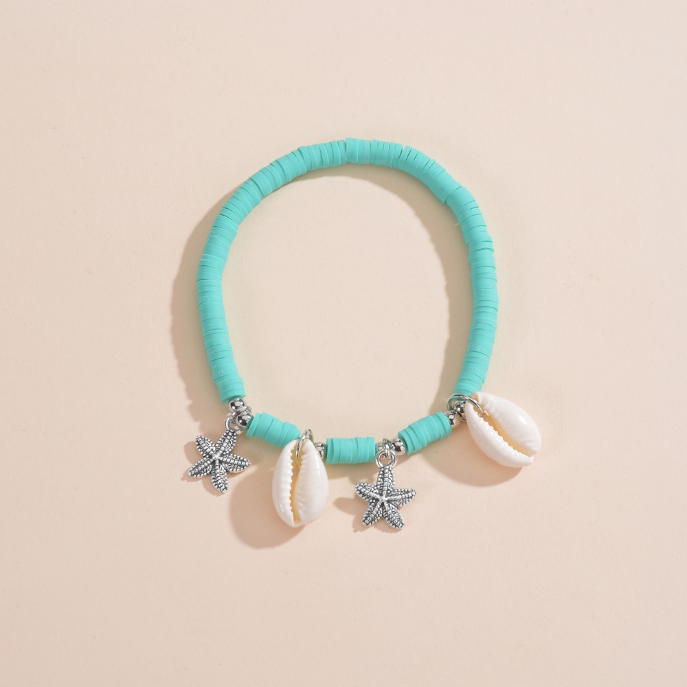 Mint Green jewelry,Animal Print jewelry,Shell Mint Green Starfish Beaded Anklet