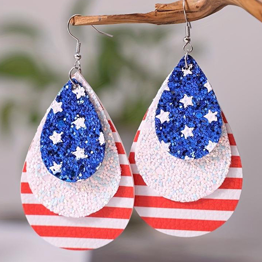 American Flag Layered Teardrop Blue Earrings