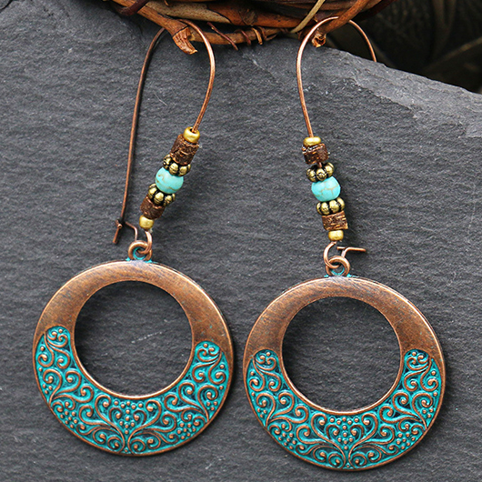 boucles d'oreilles rondes en alliage tribal turquoise