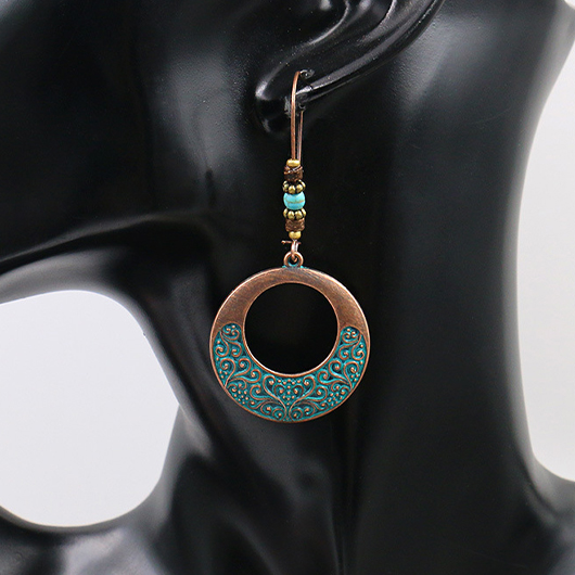 boucles d'oreilles rondes en alliage tribal turquoise