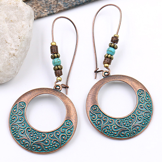 boucles d'oreilles rondes en alliage tribal turquoise