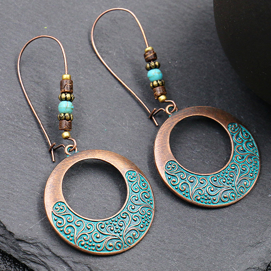 boucles d'oreilles rondes en alliage tribal turquoise