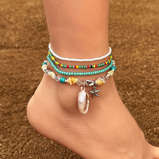 Shell Beaded Mint Green Anklets Set