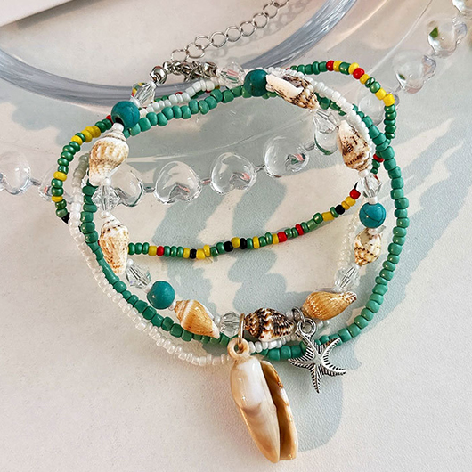 Mint Green jewelry,Shell Beaded Mint Green Anklets Set