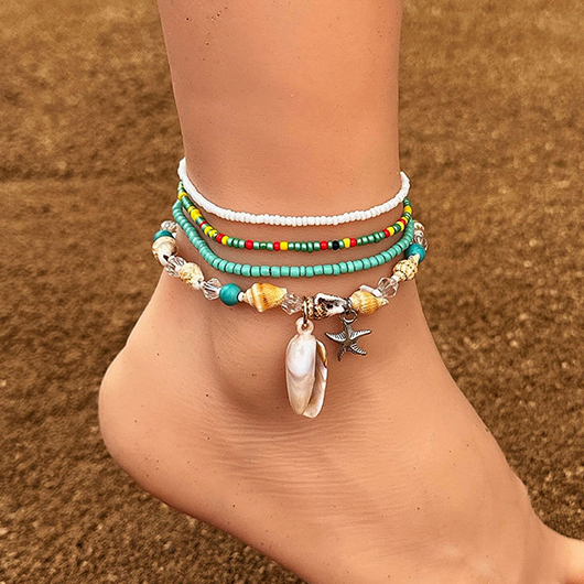 Mint Green jewelry,Shell Beaded Mint Green Anklets Set
