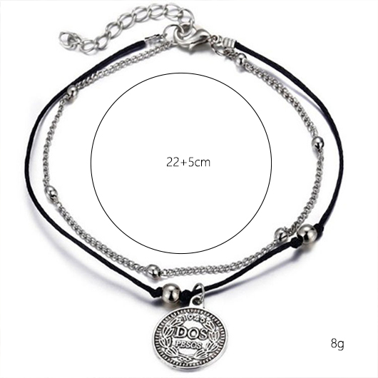 Silvery White jewelry,Black jewelry,Contrast Color jewelry,Round Silvery White Alloy Anklet Set