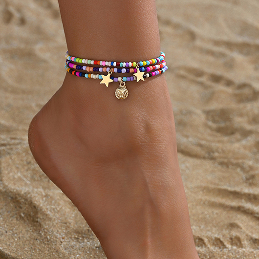 Beaded Conch Shell Multi Color Anklets Set