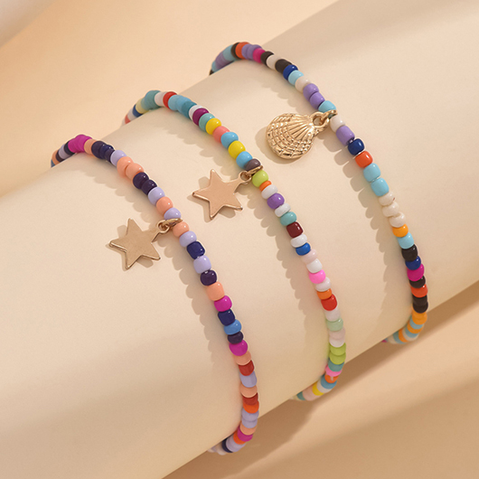 Beaded Conch Shell Multi Color Anklets Set