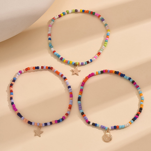 Beaded Conch Shell Multi Color Anklets Set