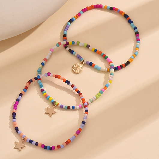 Beaded Conch Shell Multi Color Anklets Set