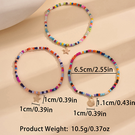 Beaded Conch Shell Multi Color Anklets Set