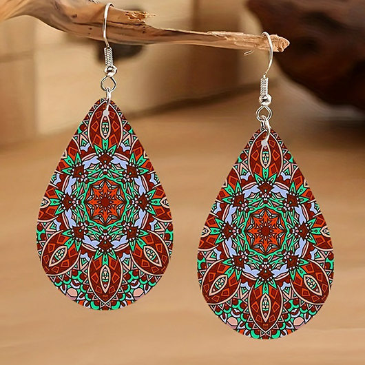 Teardrop Bohemian Design Red Wood Earrings